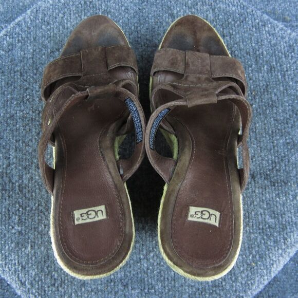 UGG Tawnie Espadrille‎ Women Slide Sandal Shoes Brown Leather Size 7 Medium - Picture 7 of 10